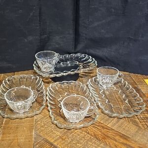 VTG Crystal Clear Glass Tea Set with Cups and Plates - Hospitality Set